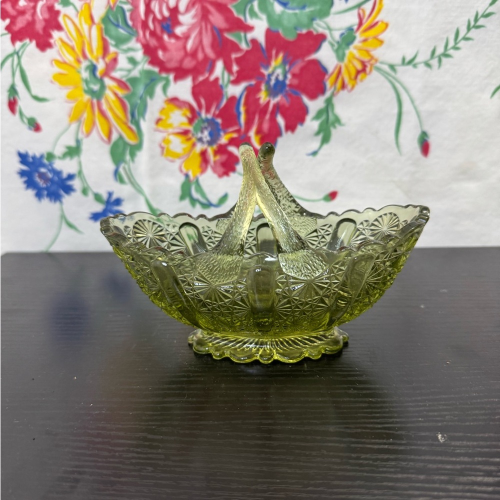 Vintage Fenton Green Art Glass Basket